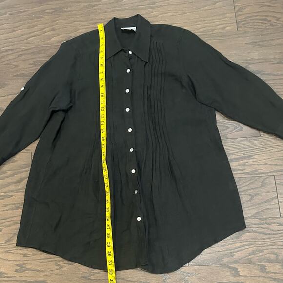CJ Laing Black Pin Tuck Button Down Cotton Blouse Tunic Size Large - Picture 6 of 6